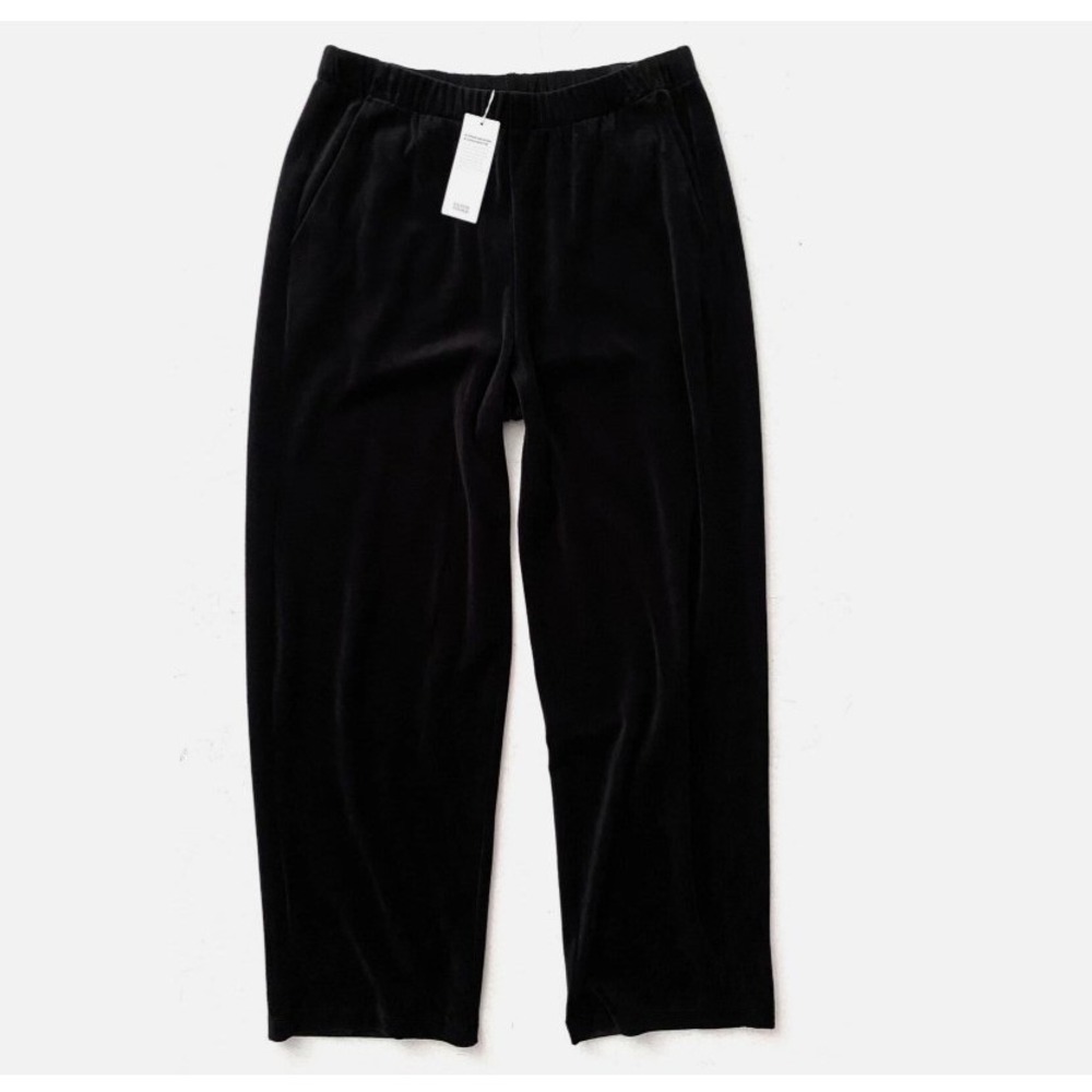 Eileen Fisher Womens Size Large Black Velour‎ Straight Leg Pants NWT